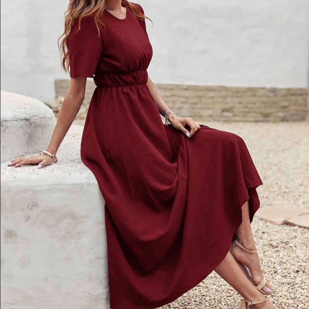 Boho elastic waist A line dress